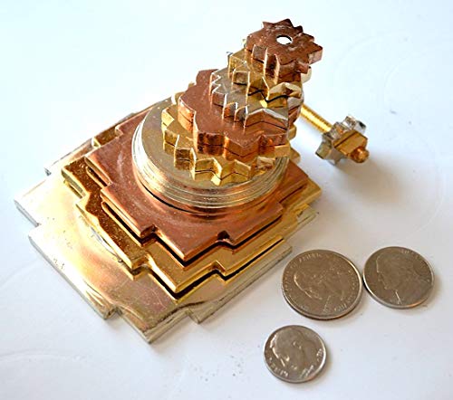 AWAKEN YOUR KUNDALINI Sri Meru Yantra, Shree Chakra Maha Meru in Ashtadhatu Size 4" Inch - Spiritual Powers, Vaastu Dosh, Prosperity - 3D