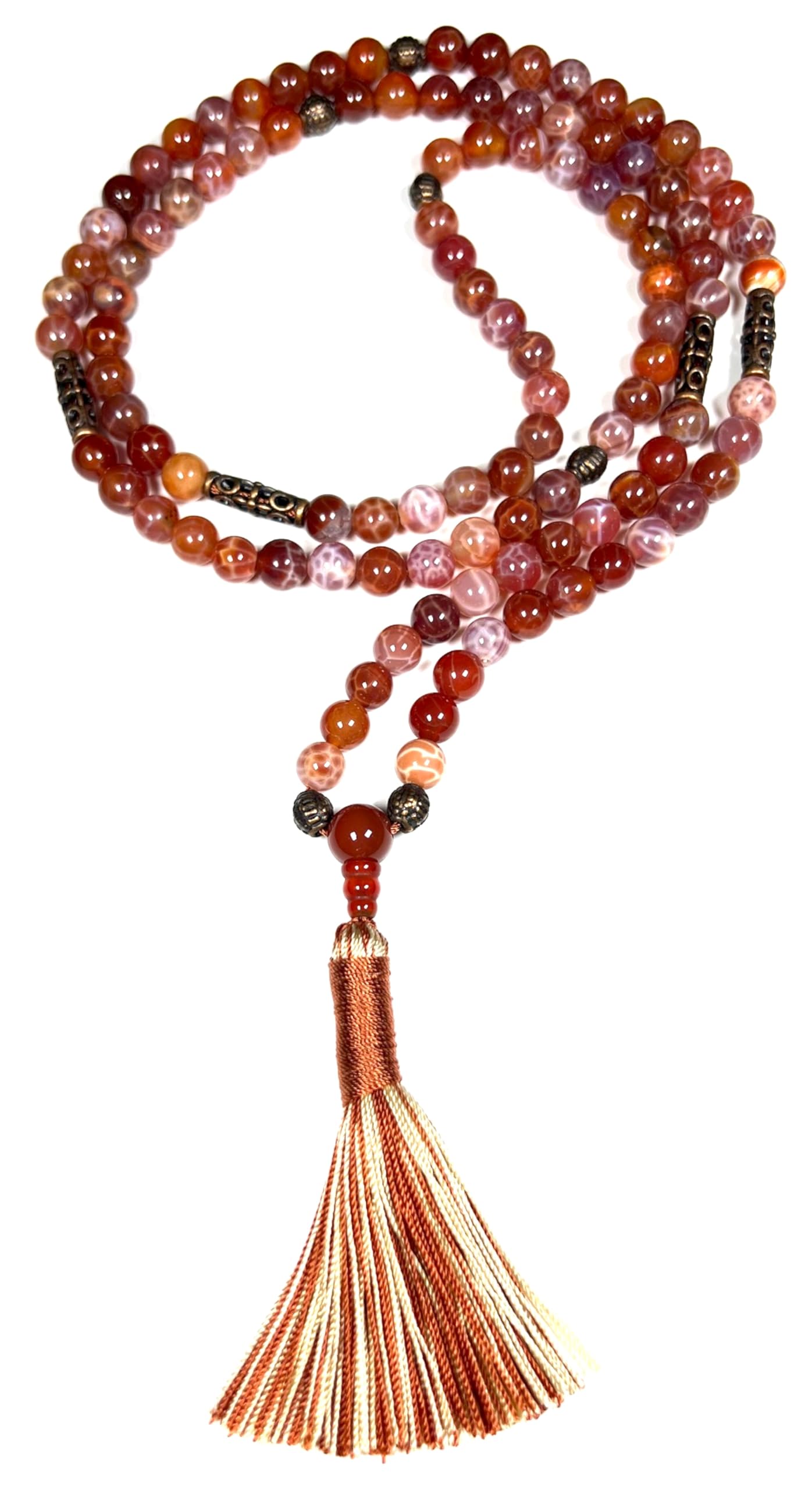 Handmade Fire Agate Mala Necklace – Sacral Chakra Healing for Creativity & Emotional Flow | VESTA Collection