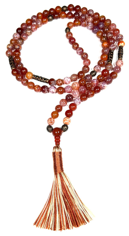 Handmade Fire Agate Mala Necklace – Sacral Chakra Healing for Creativity & Emotional Flow | VESTA Collection