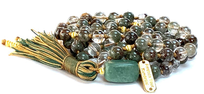 Hand Knotted Lodolite (Garden Quartz) Mala Beads Necklace – 8mm 108 Beads | Heart Chakra & May Birthstone | Ethically Sourced