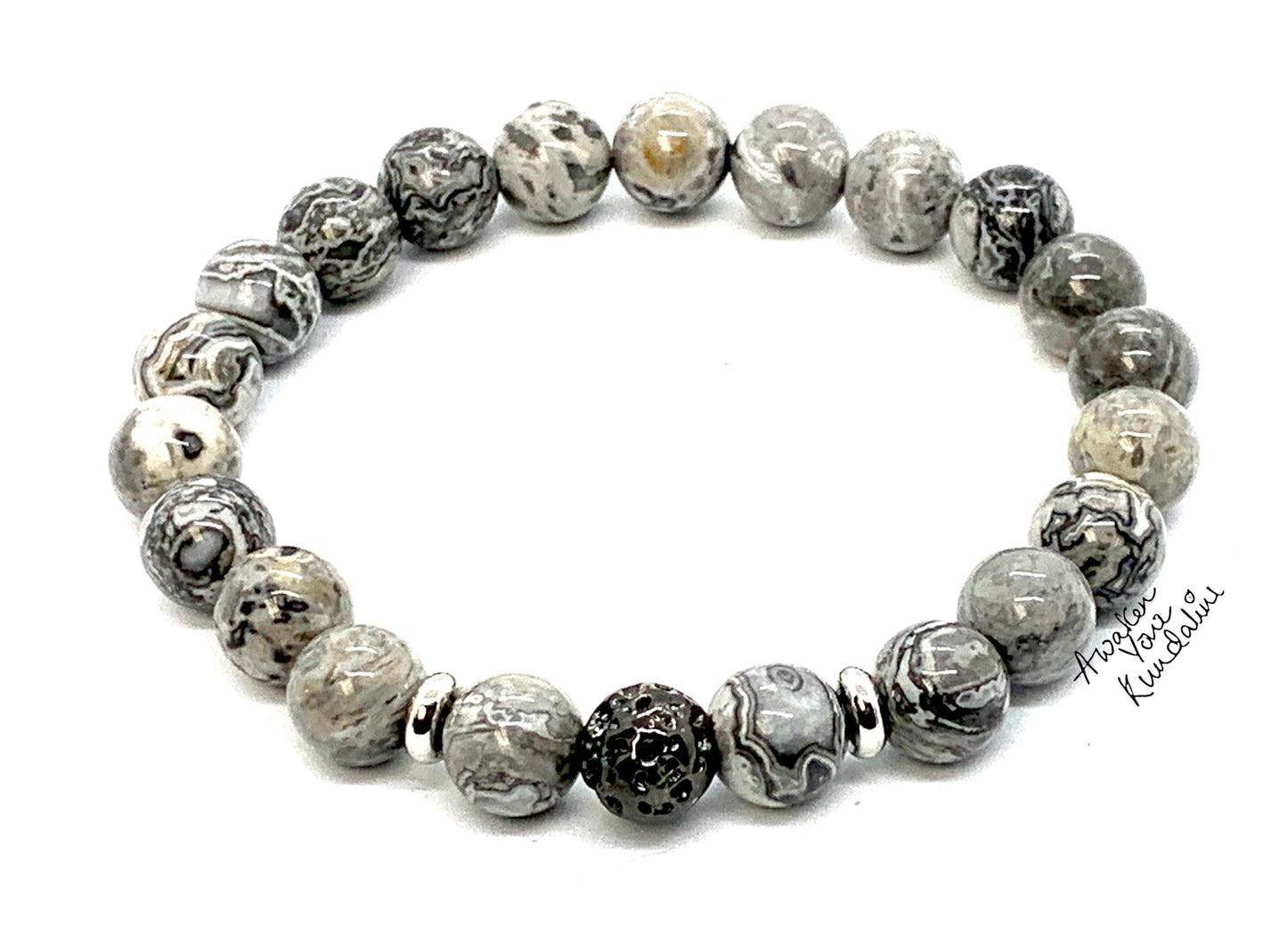 Scenic Jasper & Lava Rock Stretch Bracelet – Adjustable Size 5.5-9.5 Inches – Birthstone for Virgo & Libra - Root & Sacral Chakra