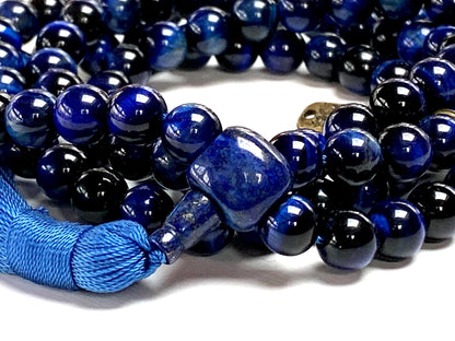 Tiger's Eye Mala Necklace – 8mm 108 Beads – Multicolor Options – Solar Plexus Chakra & Zodiac Birthstones – Meditation Jewelry