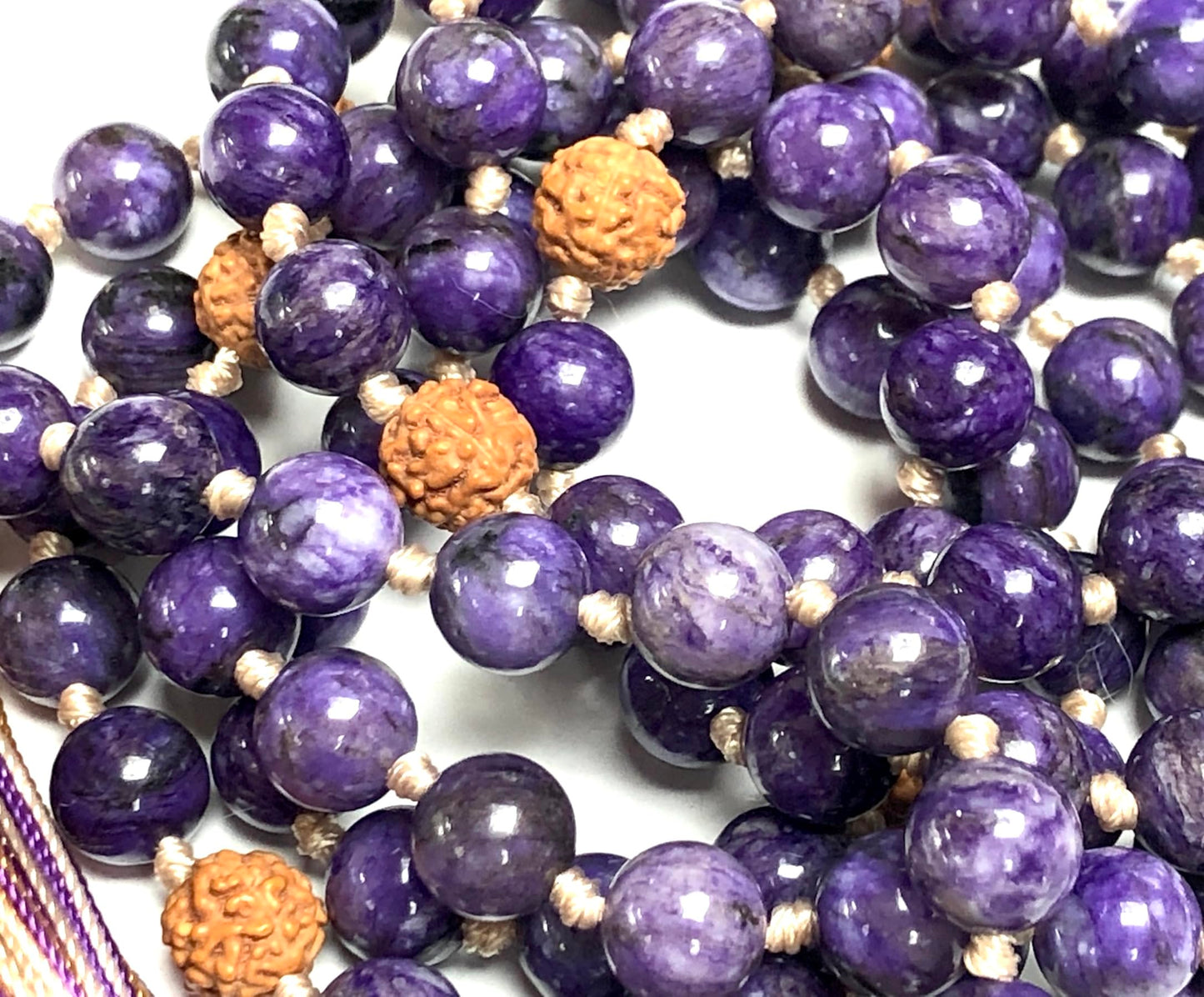 LUCEM Charoite Mala Necklace | Spiritual Growth & Inner Clarity | Crown & Third Eye Chakra | Sagittarius Birthstone