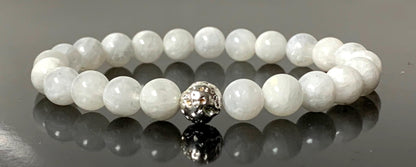Moonstone And Lava Stretch Bracelet - Cancer Birthstone - Sacral & Crown Chakra Jewelry