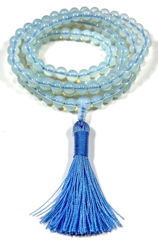Handmade Opal Opalite Necklace, 8mm 108 Mala Beads for Inner Light and Harmony - Virgo and Cancer Zodiac Sun Sign Crystal Gemstones