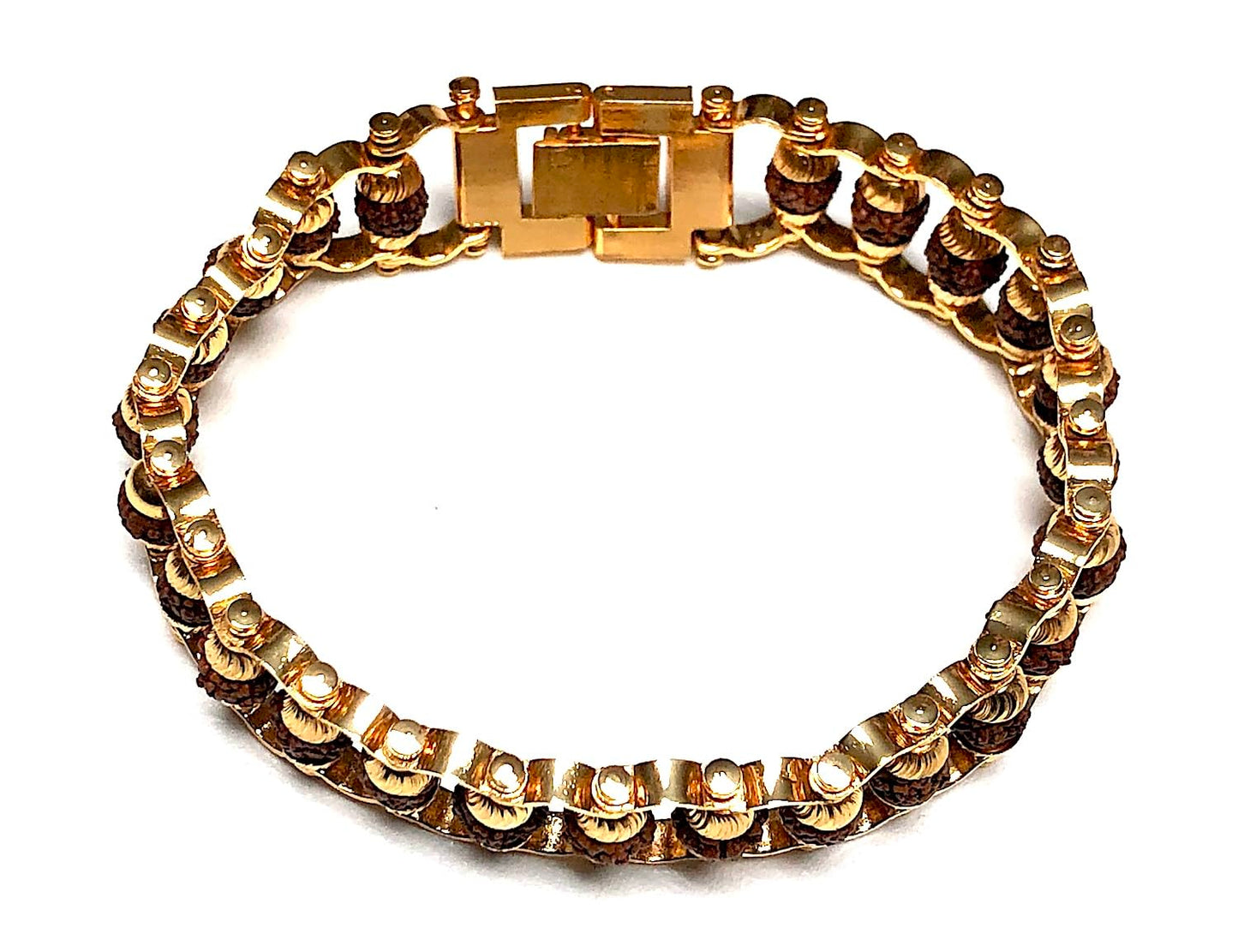 Handmade Rudraksha Beads Bracelet - Chain Link Bracelet – 6-7 mm Bead Size - Brass