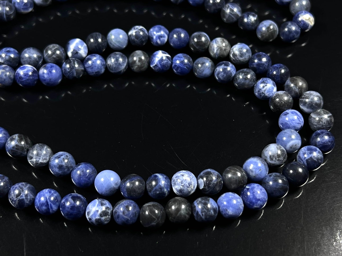 Sodalite Mala Beads Necklace – 8mm, 108 Beads – Throat & Third Eye Chakra, Sagittarius Birthstone