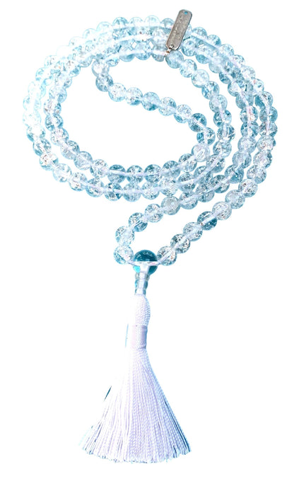Himalayan Ice Crystal Quartz Mala Necklace: All Zodiac Signs - Clarity & Amplification - Crown Chakra (8mm 108 Beads)
