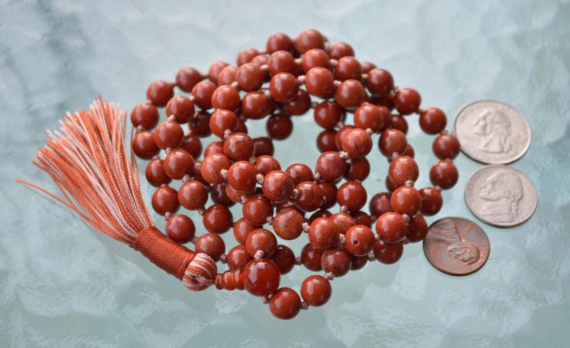 Hand Knotted Red Jasper Mala Necklace - Embrace Strength and Stability - 8mm Beads, 108 Beads - Aries Birthstone, Root Chakra Alignment