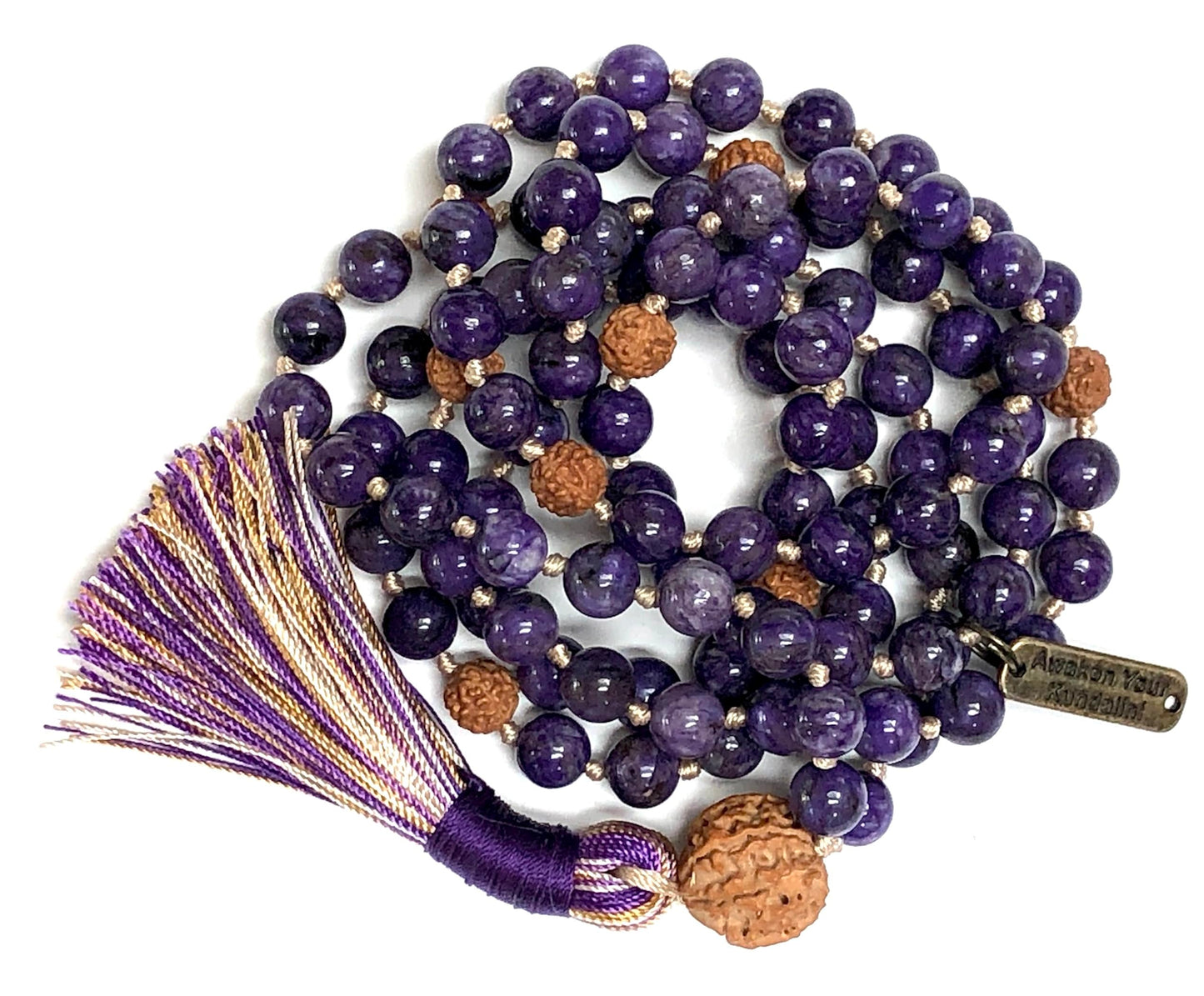 LUCEM Charoite Mala Necklace | Spiritual Growth & Inner Clarity | Crown & Third Eye Chakra | Sagittarius Birthstone