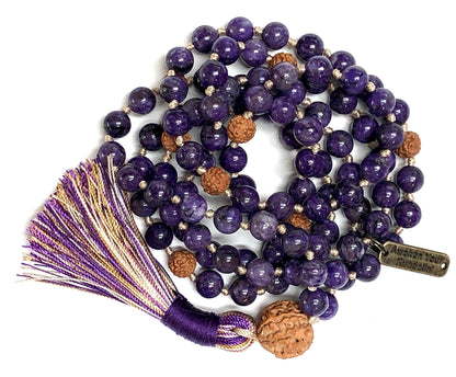 LUCEM Charoite Mala Necklace | Spiritual Growth & Inner Clarity | Crown & Third Eye Chakra | Sagittarius Birthstone