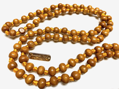 Awaken Your Kundalini Tulsi mala beads necklace hand knotted mala holy basil beads 8 mm 108 Buddhist prayer beads 7 Chakra mala colors - w/Velvet mala pouch (THIRD SOLAR CHAKRA)