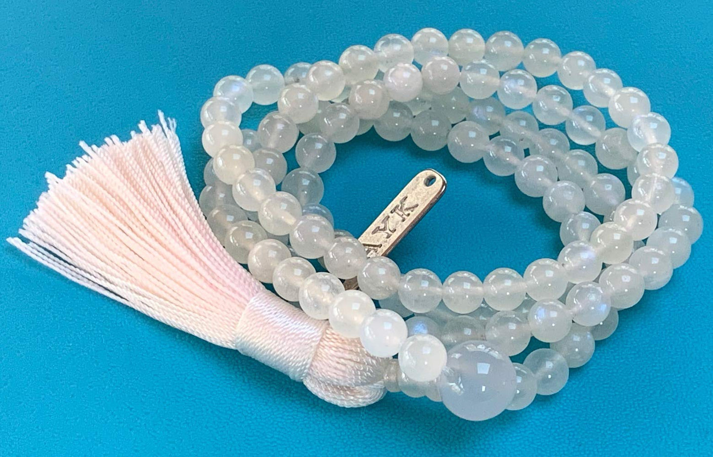 AWAKEN YOUR KUNDALINI Moonstone Mala Beads Necklace, 6mm Beads, 108 Beads - Cancer Birthstone, Crown Chakra
