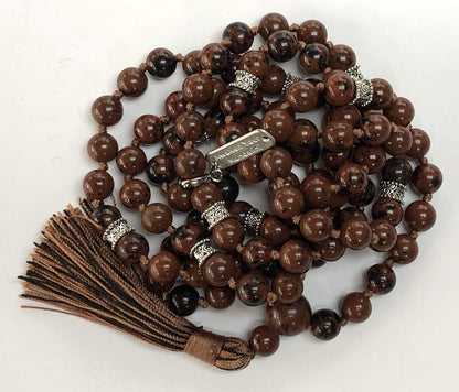 Mahogany Obsidian Mala Beads Necklace - 8mm - Awaken Inner Power & Ground Yourself