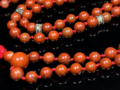 Hand Knotted Red Jasper Mala Necklace - 8mm, 108 Beads with Zinc Alloy Spacers - Leo & Virgo Birthstone - Multi-Chakra Alignment