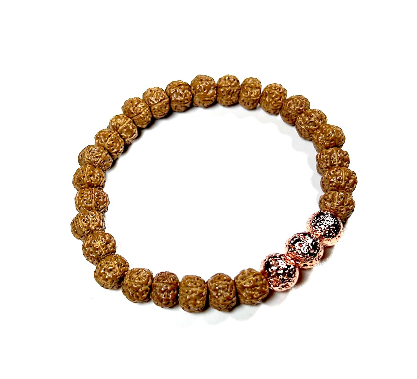 VULCAN - Rudraksha & Rose Gold Lava Bracelet - Grounding & Spiritual Strength
