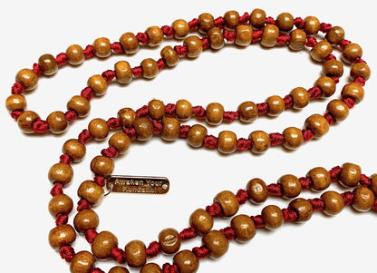 Awaken Your Kundalini Tulsi mala beads necklace hand knotted mala holy basil beads 8 mm 108 Buddhist prayer beads 7 Chakra mala colors - w/Velvet mala pouch (FIRST ROOT CHAKRA)