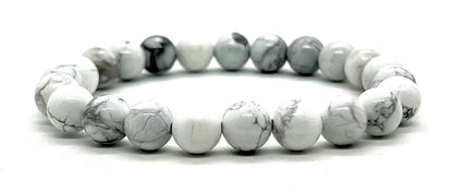AWAKEN YOUR KUNDALINI White Howlite Stretch Bracelet, Birthstone for June, Gemini & Cancer Sun Sign, Crown Chakra