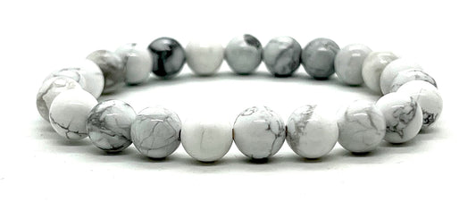 AWAKEN YOUR KUNDALINI White Howlite Stretch Bracelet, Birthstone for June, Gemini & Cancer Sun Sign, Crown Chakra