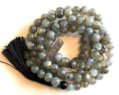 Labradorite Mala Beads | Fifth Chakra | Throat Chakra | Tassel Necklace | Communication | Self Expression | Creativity in Writing | Public Speaking | Scorpio Birthstone, Zodiac Sign