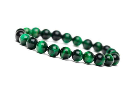 Handmade Gem Awake Your Kundalini || Semi Precious Gemstone || Round Beads Stretch Bracelet || 7" Unisex Bracelet (Green Tiger Eye)