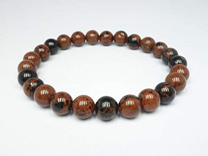 AWAKEN YOUR KUNDALINI Grounding Mahogany Obsidian Stretch Bracelet, Root Chakra, Capricorn Birthstone, 8mm Beads, 7.5 Inches