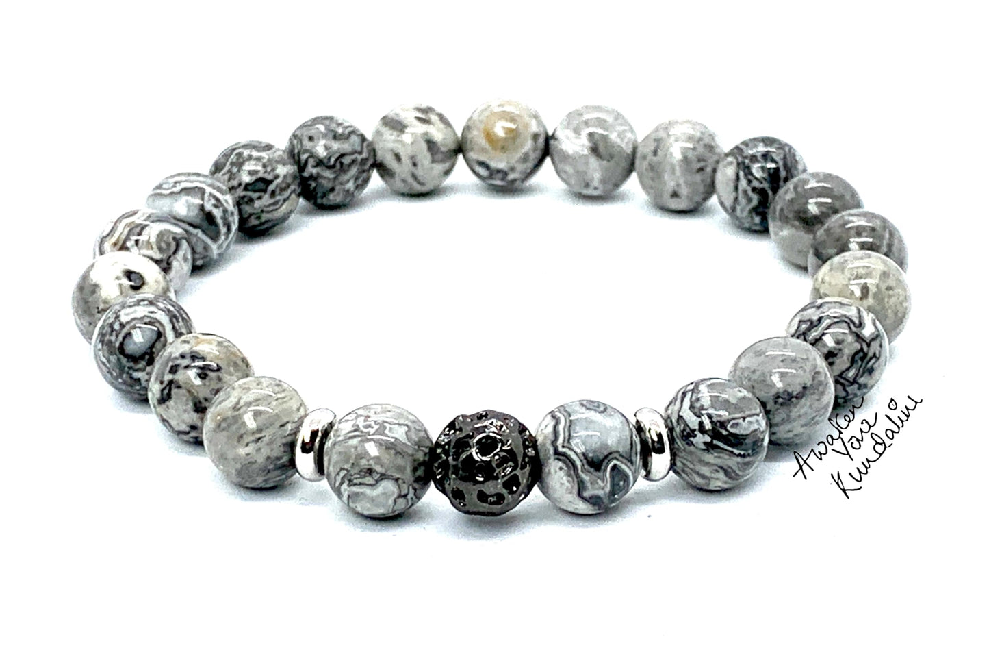 Scenic Jasper & Lava Rock Stretch Bracelet – Adjustable Size 5.5-9.5 Inches – Birthstone for Virgo & Libra - Root & Sacral Chakra
