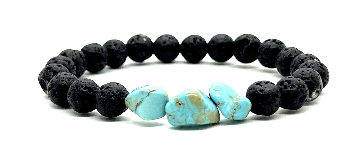 VULCAN Lava Rock & Turquoise Stretch Bracelet | Grounding & Clarity