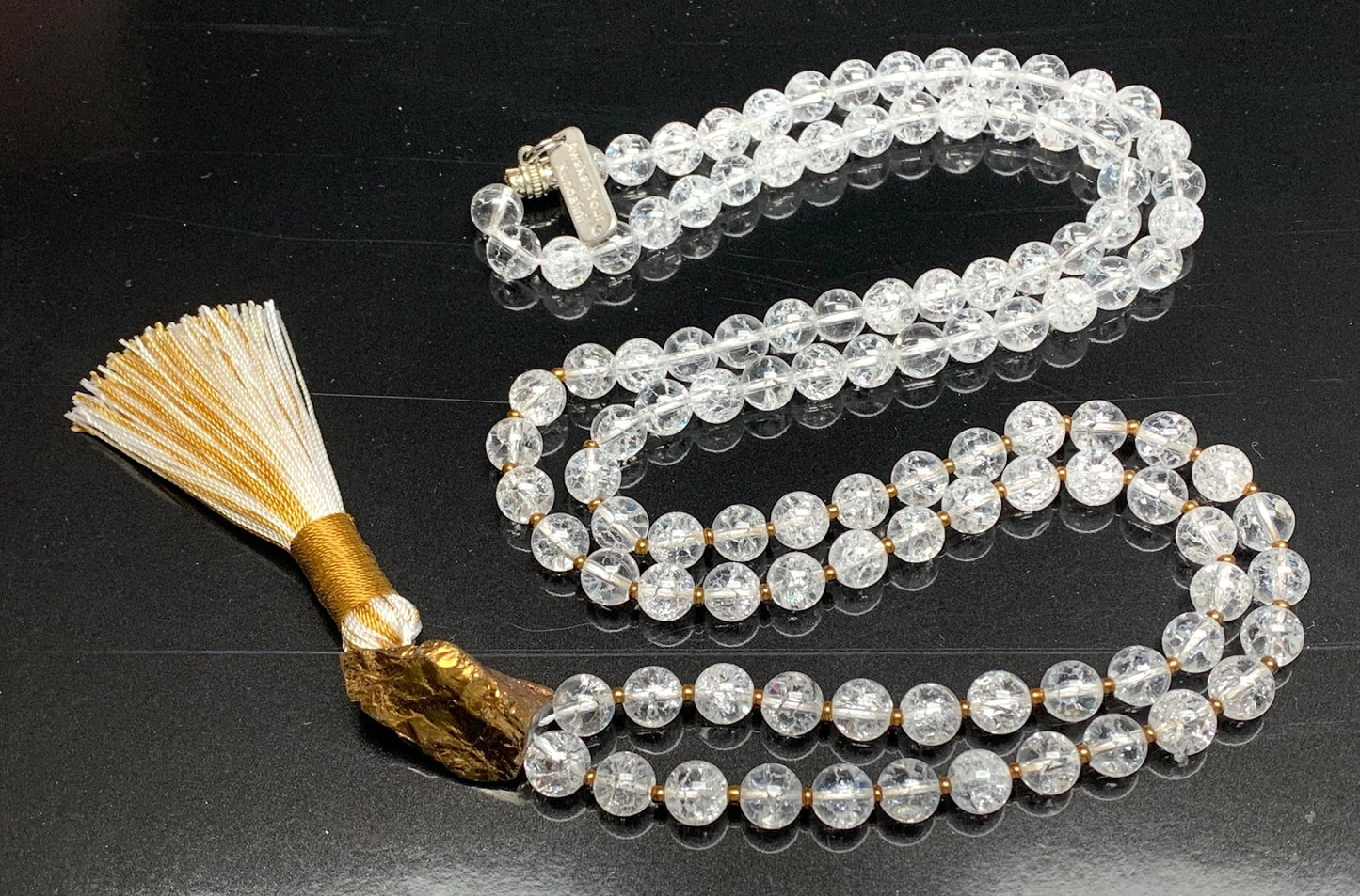 Nirvana Crystal Quartz Mala Beads Necklace – 8mm 108 Beads – Crown Chakra & All Zodiac Birthstones – Meditation Jewelry