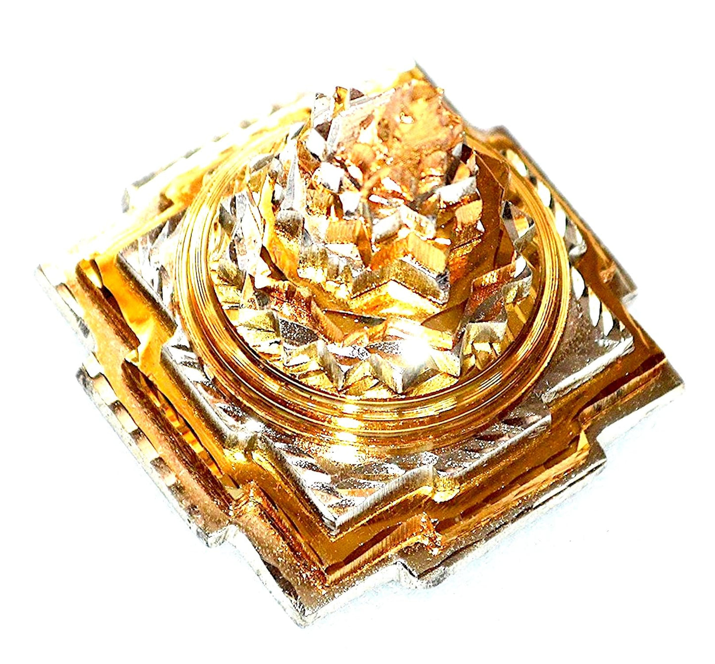 Sri Shree Meru Yantra, Sri Chakra in Brass Size 3" Inch - Spiritual Powers, Vaastu Dosh, Prosperity - 3D - 2 Tone