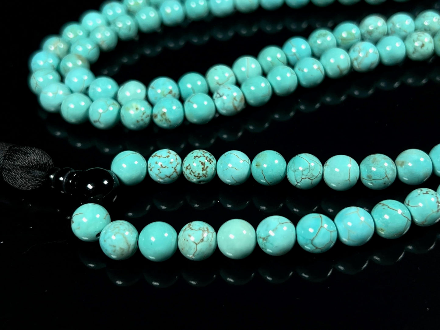 Handmade Natural Blue Turquoise Mala Beads Necklace | 8mm | 108 Beads | Wisdom & Tranquility Mala | Sagittarius Birthstone & Throat Chakra