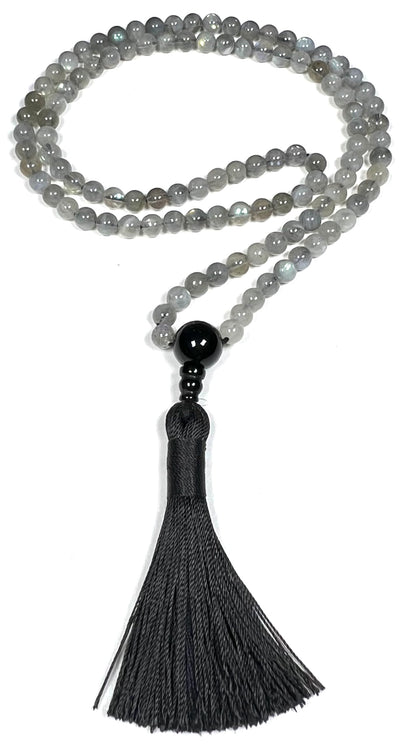 Labradorite Mala Beads Necklace | Fifth Chakra | Throat Chakra | Communication | Self Expression | Creativity in Writing | Public Speaking | Scorpio Birthstone, Zodiac Sign