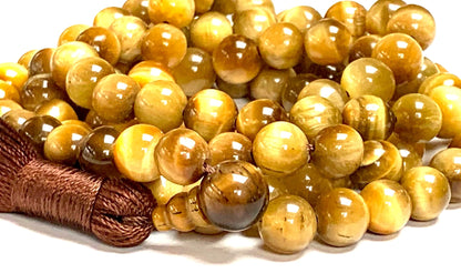 Handmade Tiger's Eye Mala Beads Necklace – 8mm 108 Beads – Multicolor Options – Solar Plexus Chakra & Zodiac Birthstones – Meditation Jewelry