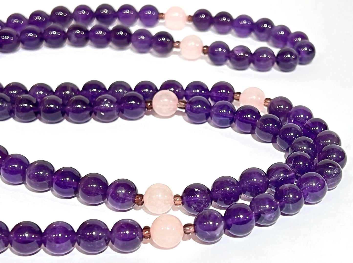 Amethyst & Rose Quartz Kriya Mala Necklace | 108 Beads | SOMA Collection
