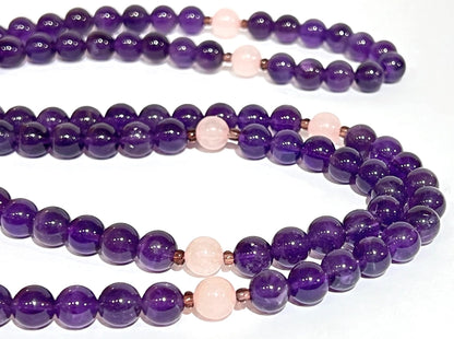 Amethyst & Rose Quartz Kriya Mala Necklace | 108 Beads | SOMA Collection