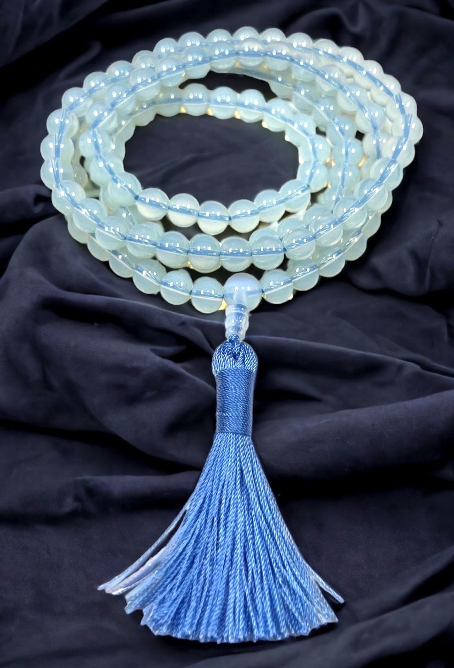 Handmade Opal Opalite Necklace, 8mm 108 Mala Beads for Inner Light and Harmony - Virgo and Cancer Zodiac Sun Sign Crystal Gemstones