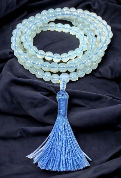 Handmade Opal Opalite Necklace, 8mm 108 Mala Beads for Inner Light and Harmony - Virgo and Cancer Zodiac Sun Sign Crystal Gemstones
