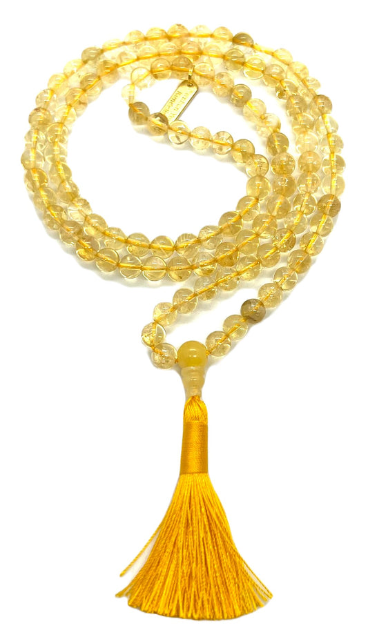 Citrine Mala Beads Necklace – Solar Plexus Chakra (Manipura) Confidence & Joy