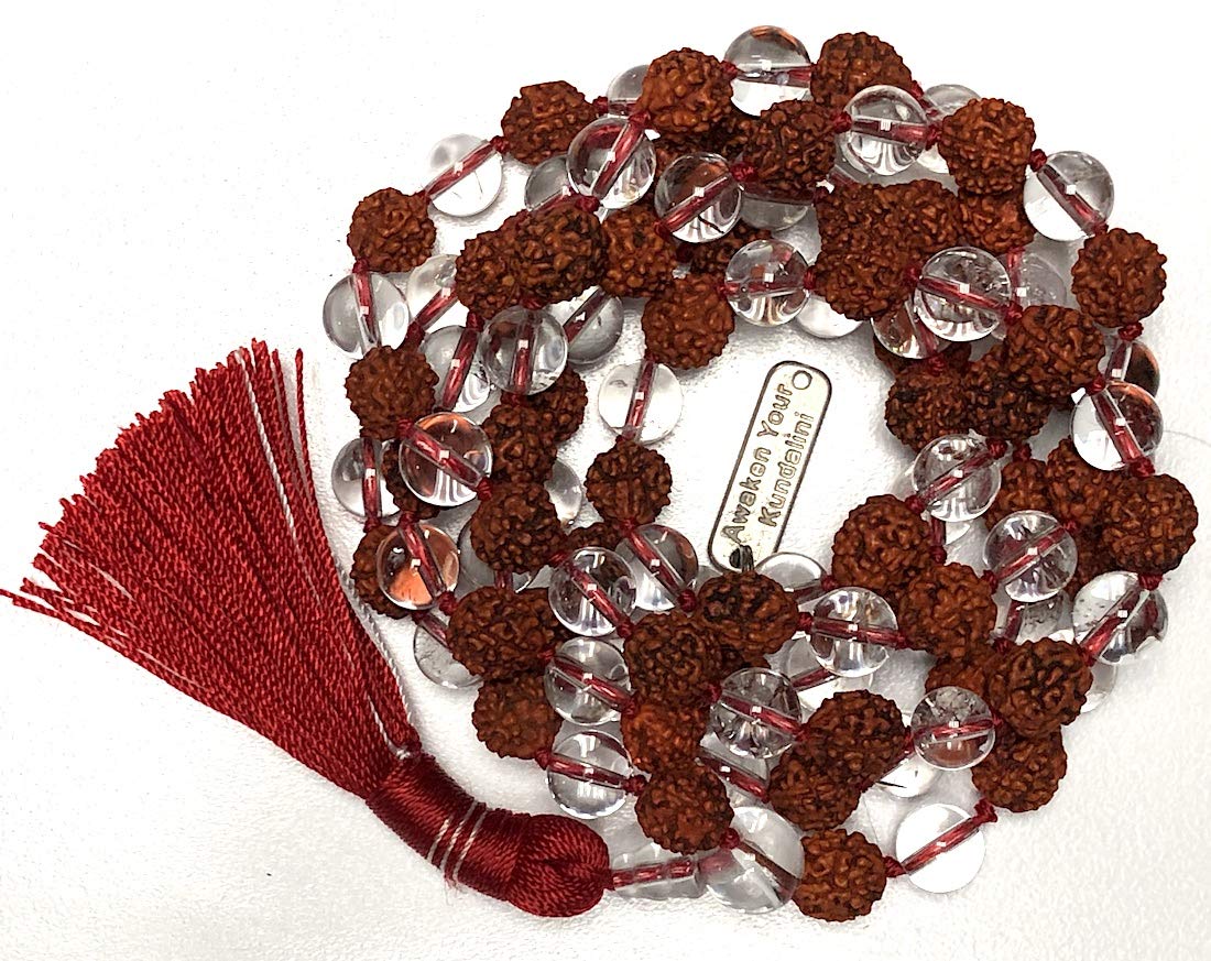 Rudraksha & Crystal Quartz Mala Necklace | SPHATIKA & AKSHA Collection