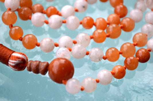Rainbow Moonstone & Sunstone Mala Necklace – Divine Feminine & Creative Power | Sacral Chakra Healing | VESTA Collection