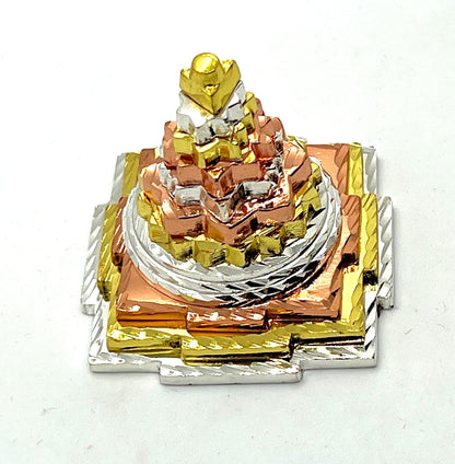 AWAKEN YOUR KUNDALINI Sri Meru Yantra, Shree Chakra in Brass Size 2" Inch - Spiritual Powers, Vaastu Dosh, Prosperity - 3D - 3 Tone A+
