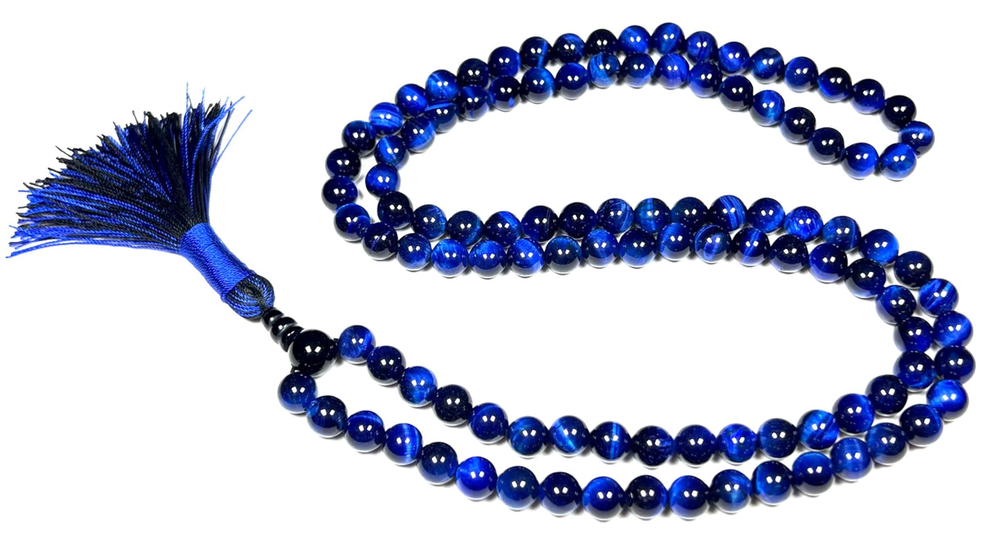Handmade Tiger's Eye Mala Beads Necklace – 8mm 108 Beads – Multicolor Options – Solar Plexus Chakra & Zodiac Birthstones – Meditation Jewelry