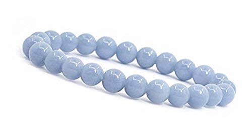 8 mm Genuine AAA Grade Knotted Blue Angelite Mala Beads Necklace, Blue Angelite Bracelet, Angels Stone, Spiritual & Psychic Growth, Enhanced Intuition (8 mm Angelite Bracelet)