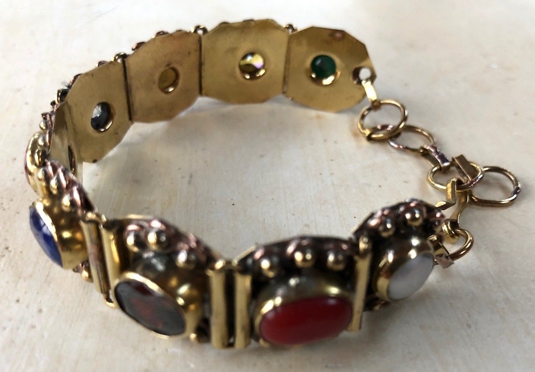 Navratan Navratna Wrist Band Bracelet - 9 Planets Healing Gemstone Navaratna Lucky Charm Amulet for Malefic Planetary Effects (Cuff Link Bracelet Approx. L8"xW.75" Inch Adjustable)