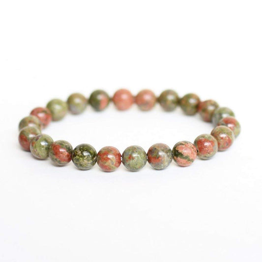 AWAKEN YOUR KUNDALINI Grounding Unakite Stretch Bracelet, Heart Chakra, Libra Birthstone, 8mm Beads
