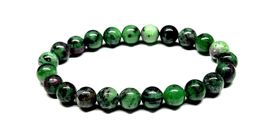 Ruby Zoisite Beaded Stretch Bracelet - 8mm Beads - July Birthstone - Leo Sun Sign - Heart Chakra Alignment & Balancing