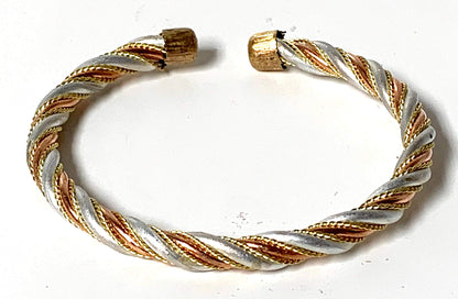 Awaken Your Kundalini Copper Ashtadhatu (mix of 8 metals) bracelet - 3 twisted bands in Gold Silver Copper Polish - Bracelet for Arthritis Golf Sport Aches & Pains (STYLE 2 (Thickness 6 mm))