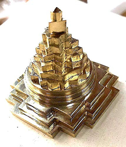 AWAKEN YOUR KUNDALINI Sri Yantra, Meru Yantra, Sri Chakra in Brass Size 2" Inch - Spiritual Powers, Vaastu Dosh, Prosperity - 3D