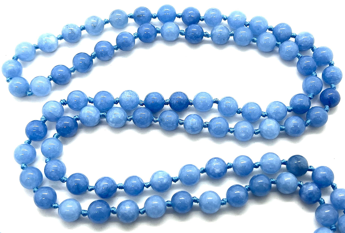 Hand-Knotted Sky Blue Jade Mala (108 Beads, 8mm) - Embrace Calm & Clarity - Aquarius & Gemini Birthstone - Throat Chakra Balance
