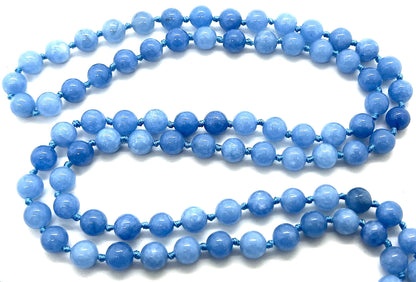Hand-Knotted Sky Blue Jade Mala (108 Beads, 8mm) - Embrace Calm & Clarity - Aquarius & Gemini Birthstone - Throat Chakra Balance